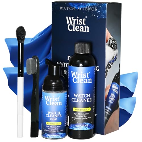 WristClean Deluxe Watch Cleaning Kit with Microsuds Tech | Watch Cleaner 50ML Foam, 4oz Refill, Large Watch & Jewelry Cleaner Cloth, Jewelry Cleaning Brush | USA Made (5 piece set)