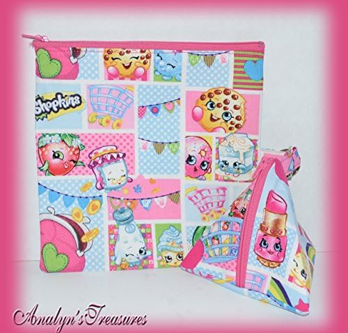 Set of 2 Shopkins Reusable Sandwich Bag and Fun Shape Snack Bag, Shopkins Snack Pack, Reusable Sandwich Bag, Choose Fun Shapes