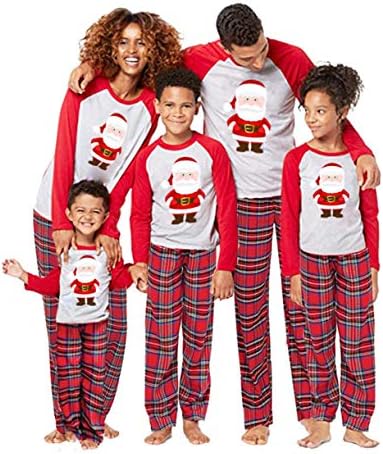 2Pcs Family Matching Christmas Santa Claus Outfits Long Sleeve T-Shirt Romper+Plaid Long Pants Pajamas