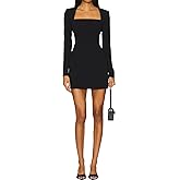 SHESEEWORLD Women's Sexy Square Neck Long Sleeve Mini Dress Bodycon Party Cocktail Club Short Dress
