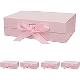 DaiUni 5 Pack 10.5"X7.5"X3.1" Pink Magnetic Gift Box with Lid and Ribbon for Presents