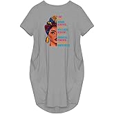 WbJetr I Am Black Woman Beautiful Magic Short Sleeve Loose Pocket Oversize Tunic Dress