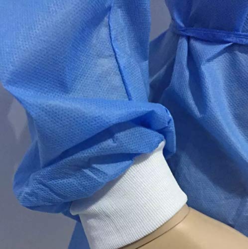 Pack-of-10-Disposable-Isolation-Gowns-with-Elastic-Cuff-Knitted-Cuff-Late-x-Free-Non-Woven-FluidResistant-Dental-Hospital-Industries-ONE-SIZE-FITS-ALL10-PCS1-Bag-BLUE