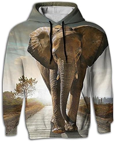 Mens &amp; Womens Pullover Hooded Sweatshirt With Pockets 3D All Over Print Elephant Animal Design