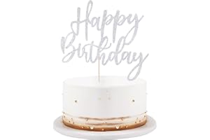 LVEUD glitter Happy Birthday Cake Topper, Happy Birthday Cake Decoration Suitable For Party Decoration For Anniversary/Birthday (silver)