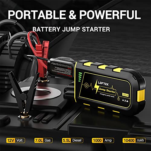 LOFTEK Car Jump Starter, 1000Amp Peak Lithium Jump Box for up to 7L Gas
