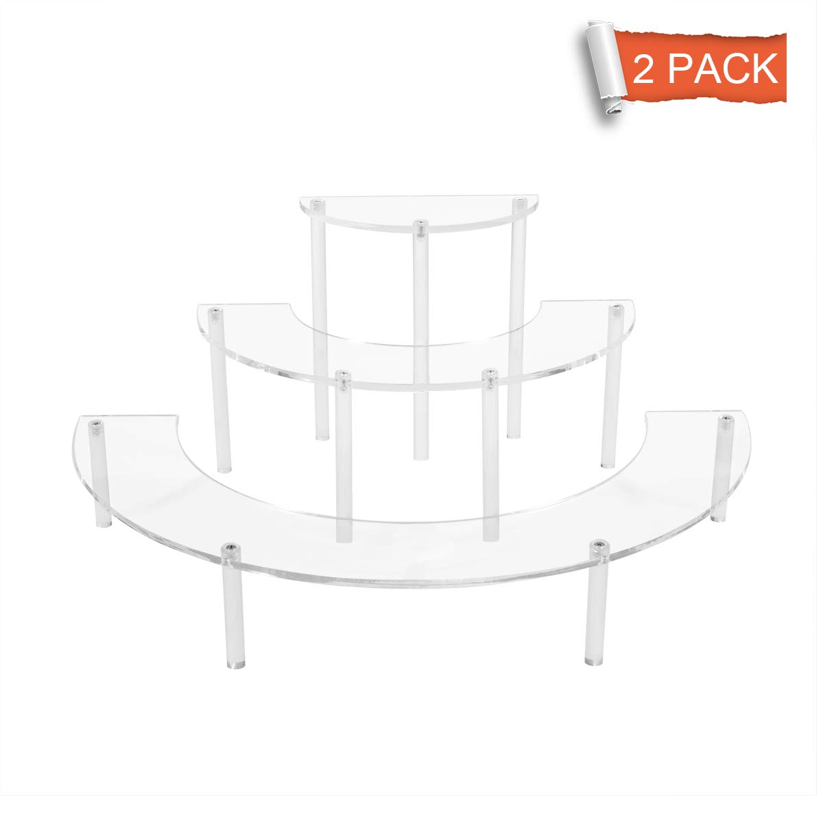 Femeli Acrylic Half Moon Display Stand Risers for Funko Pop Doll Collection Figures,3 Tier Retail Display Stand for Counter Top Table,2pack