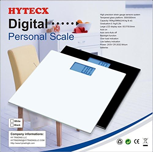 Hytecx 400 Lb Capacity Backlight LCD Display and Auto "Step-on" Digital Bathroom Scale (Black)