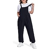 Moon Wood Women's Plus Size Overalls Loose Fit Adjustable Straps Jumpsuits for Summer Gardening Casual Daily Outings
