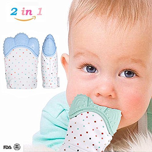 Baby Teething Mitten for Babies between 4 ~ 12 Months, BPA Free Food Grade Silicone Soothing Gum Relief Teething Gloves, Protect Babies from Hand-chewing, Biting and Saliva (1 pc) (Blue) (Blue)