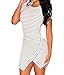 Sexy Womens Off-White Navy-Blue Striped Zipper Back Un-Even Hem Dress