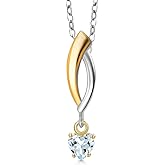 Gem Stone King 925 Silver and 10K Yellow Gold Sky Blue Aquamarine Pendant Necklace for Women | 0.25 Cttw | Gemstone March Birthstone | Heart Shape 4MM | With 18 Inch Silver Chain