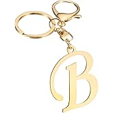PATIKIL Cute Initial Letter Keychain, Stainless Steel Keychains Alphabet A-Z Key Rings for Women Handbag Purse Bag, Gold