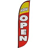 LookOurWay Feather Flag Banner - 12 Feet Tall Advertising Sign Swooper Flag Only, No Poles - Grand Opening Flags - Now Open Red & Yellow (10M1200030)