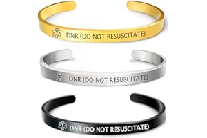 RENYILIN 3PCS Stainless steel cuff bracelet Medical alert ID Emergency first Aid bracelet