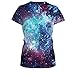 Juniors Blue Galaxy Universe T-shirt Short Sleeve Star Sky Couple Tees M , M=(US S)