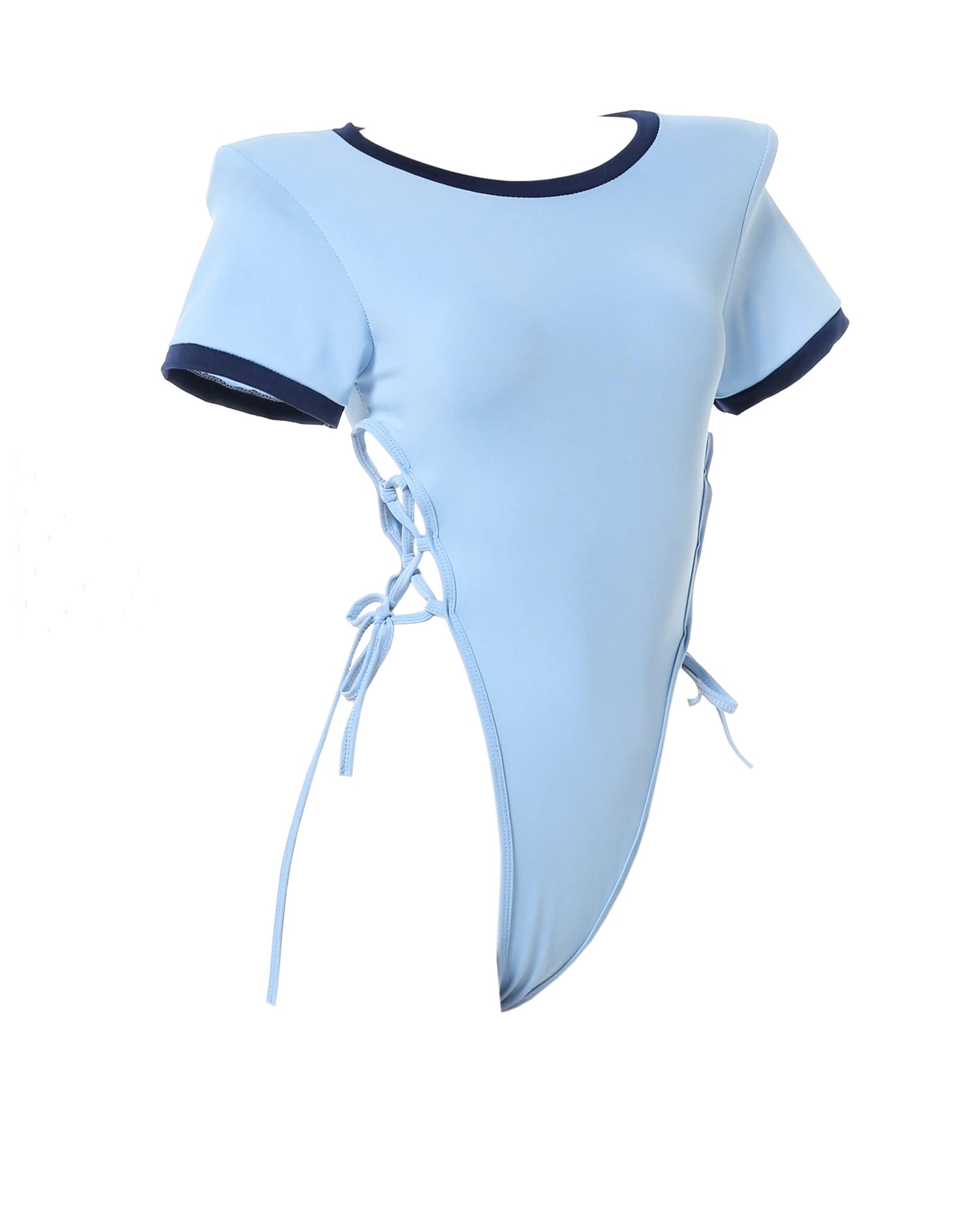 SINROYEE Womens Japanese Schoolgirl Uniform Lolita Swimsuit Anime Cosplay Lingerie Babydoll Onesie T-shirt, Light Blue, One Size
