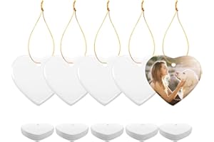 PYD Life 25 PCS Sublimation Blank White Ornament Ceramic 3 Inch Heart Shaped Ornament with Gold String for Christmas Home Customized Decor Bulk