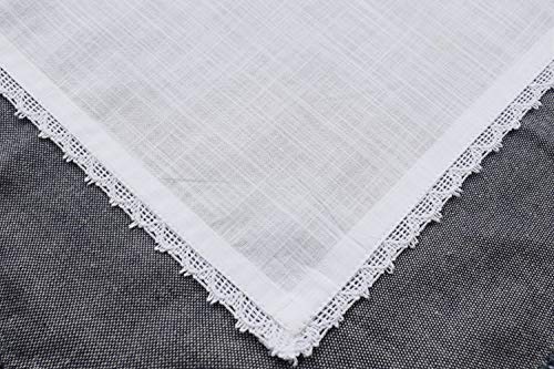 Cotton White Women Handkerchief With Lace 6Pack, Wedding Party Cotton Hanky, Bridal Wedding Lace Handkerchief, Premium Vintage Handkerchief, Cloth Napkins, Wedding Napkins -12x12 Inch -White - Thumbnail 2