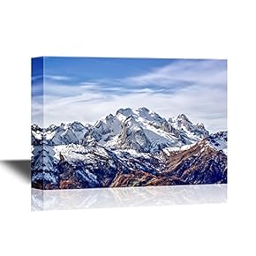 Canvas Wall Art - Mountains Covered by Snow in Winter - Gallery Wrap Modern Home Art | Ready to Hang - 12x18 inches