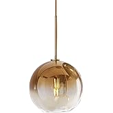 H XD GLOBAL Gradient Color Glass Pendant Light,Modern Glass Hanging Light Chandelier Light (Gold, 25cm)