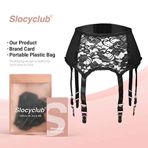 Slocyclub Women Lace Garter Belt with 6 Straps Metal Clip Suspender for Stockings/Lingerie(Black,XL)