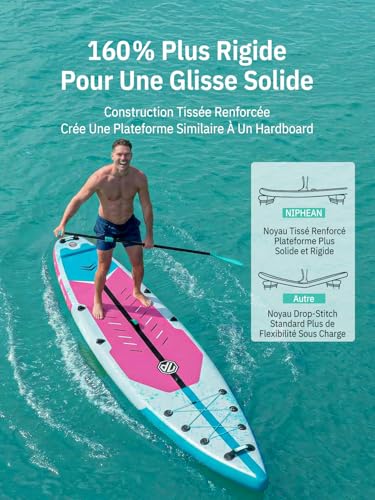 Niphean 380 cm Inflatable Paddle, 280 kg Capacity, Stand Up Paddle Touring with Complete Sup Accessories and Kick Pad, Adult and Youth Inflatable Paddle for Speed Surfing (Beginner Friendly)