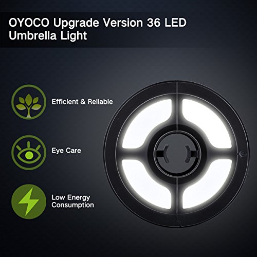 OYOCO Rechargeable Patio Umbrella Light 2 Brightness Mode 36 LED Cordless Umbrella Pole Light for Patio Umbrellas Camping Tents Or Outdoor Use (Rechargeable Cold White)