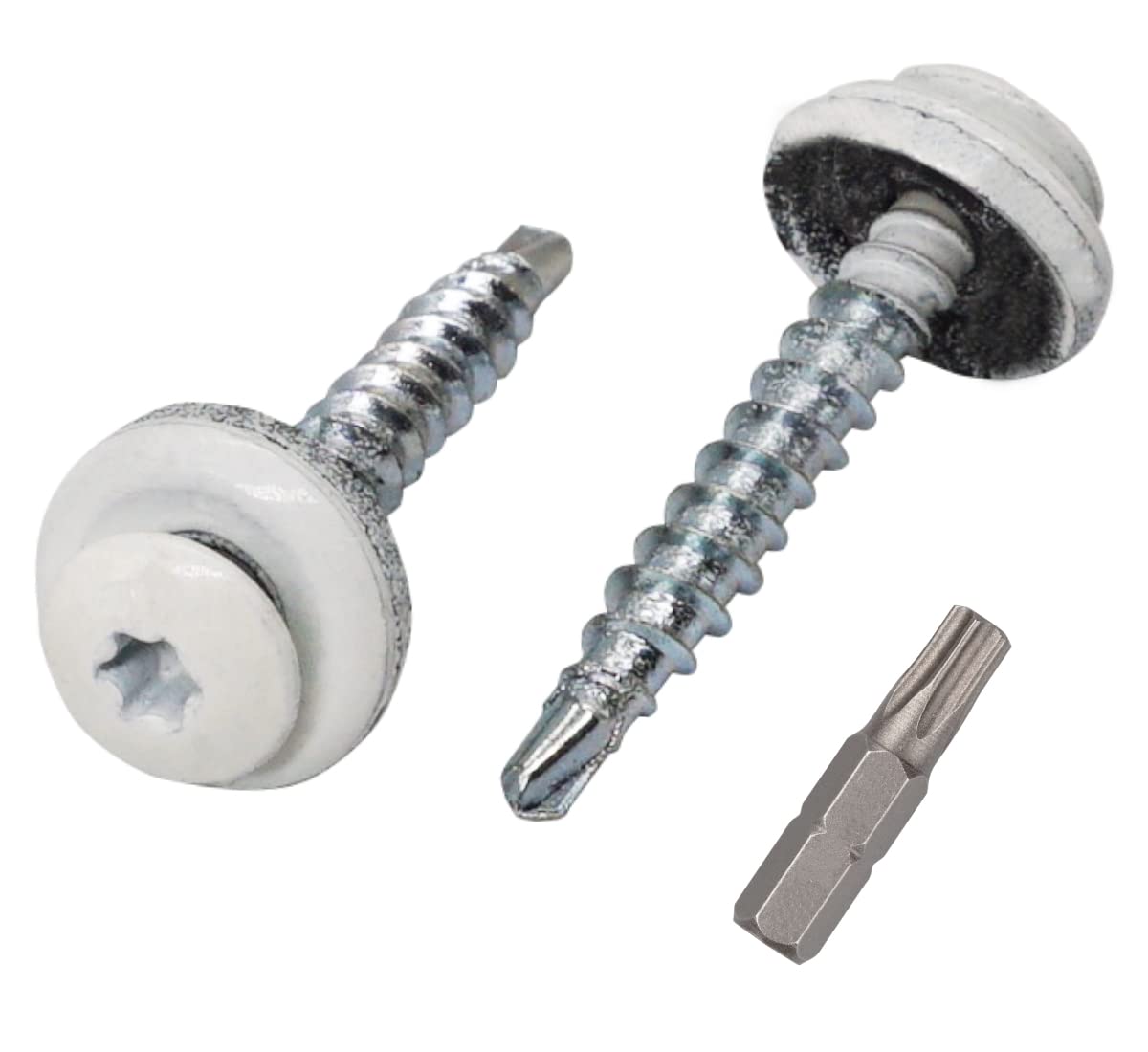 (Pack of 30 pcs) Metal Roofing Torx Screws, 4.8 x 35 mm Painted Self-Drilling Screws With EPDM Washers, Sheet Metal Screw (30, Pure White RAL 9010) — image 1