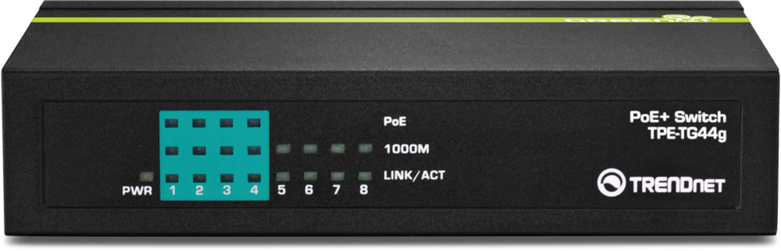 TRENDnet 8-Port Gigabit GREENnet PoE+ Switch, TPE-TG44G, 4 x Gigabit PoE/PoE+ Up to 30 W/Port, 4 x Gigabit, 61 W Power Budget, 16 Gbps Switch Capacity, Ethernet Unmanaged Switch