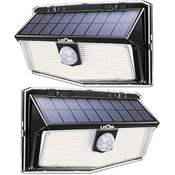 LITOM 160 LED Outdoor Solar Motion Sensor Lights, IP67 Waterproof Solar Powered Security Lights Wireless Solar Wall Lights with 3 Modes for Garden Patio Yard Deck Garage Fence Pool - Cold White 2 Pack