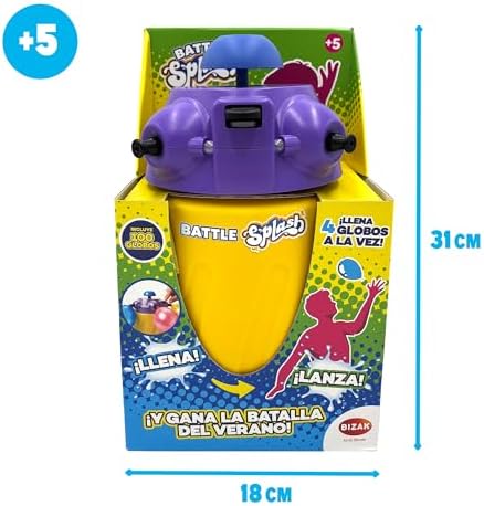 O Insuflador de Balões de Água Battle Splash enche e infla 4 balões de cada vez, um depósito de 1,5 L, inclui 100 balões, estação portátil para jogos aquáticos na praia, piscina e jardim (35007543)
