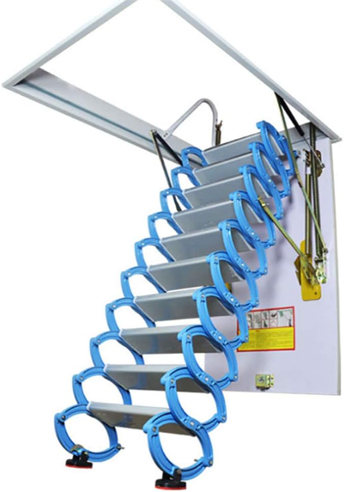 GYFY Thickening Widened loft Stairs Aluminum-Magnesium Alloy 80cm Wide Home Indoor Villa Folding Extension Ladder,Blue,3.5meters