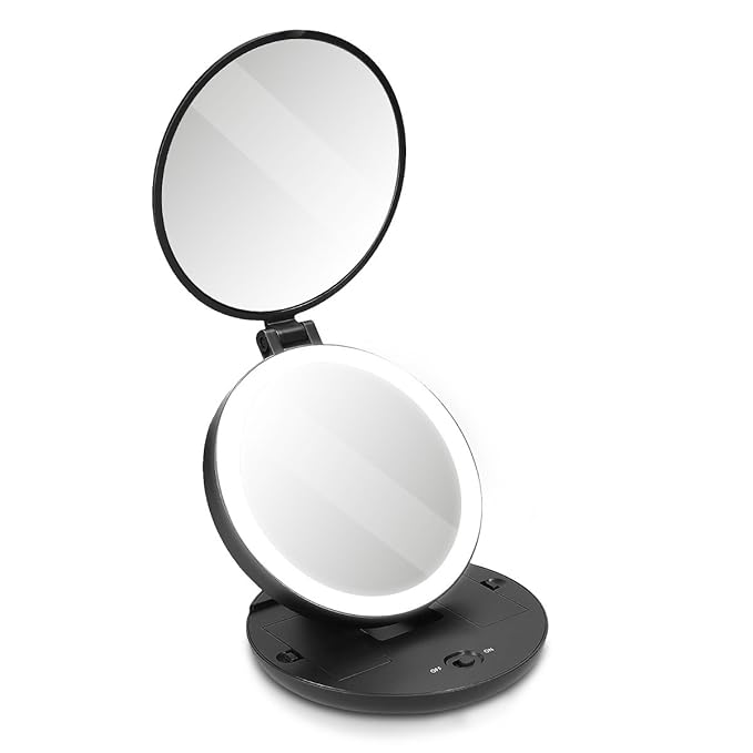Navaris 1x / 5x Magnification LED Makeup Mirror Compact Folding