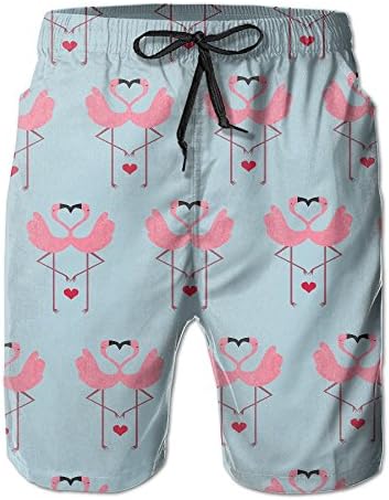 Men's Flamingo In Love Quickly Drying Lightweight Fashion Board Shorts Swim Trunks L
