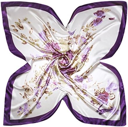 Flowomen Women's Silk Scarf colorful Square Large Neckerchief Daily Luxury Fashion Wrap (Purple1)