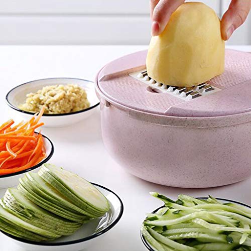 Food Chopper Wheat Straw Multi-Function Cutter Food Chopper Kitchen Grinding Device 8 Pieces (Size:29x18.8x9.5cm, Pink) - Thumbnail 2