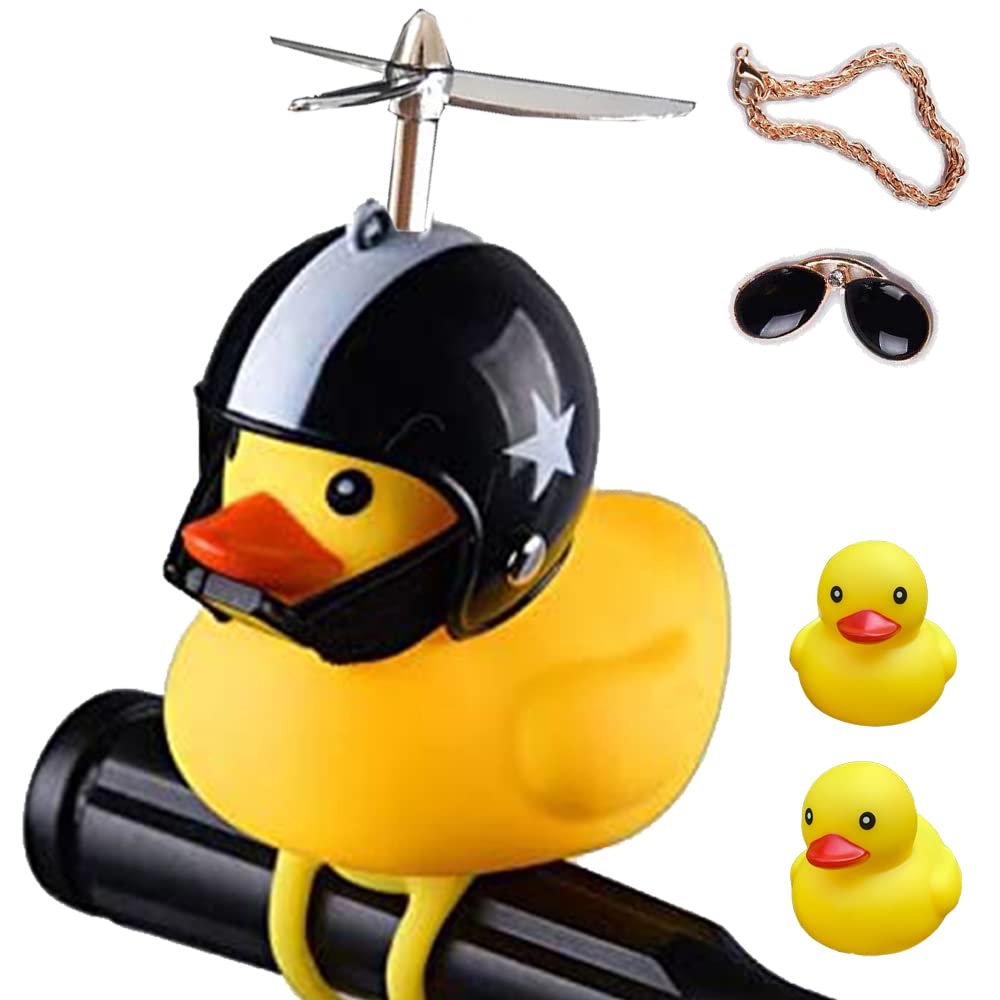 ACEDOAMARE Duck Bike Bell, Cute Rubber Yellow Duck Bicycle Accessories with LED Light Propeller Helmet Squeeze Horns for Cycling Motorcycle Car Handlebar Bicycle (Black Star)