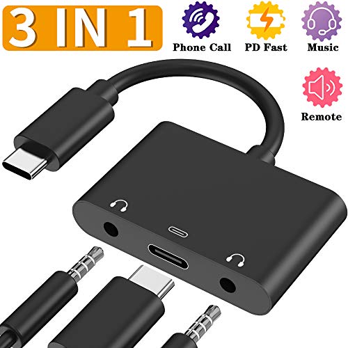USB Type C Headphone Jack Splitter, 3.5mm2 Earphone Audio Listing Music and Charger Adapter Cable Connector Compatible for iPad Pro, Pixel 3/3 XL/2/2 XL, Samsung Note 10/10+, HTC, Huawei and More