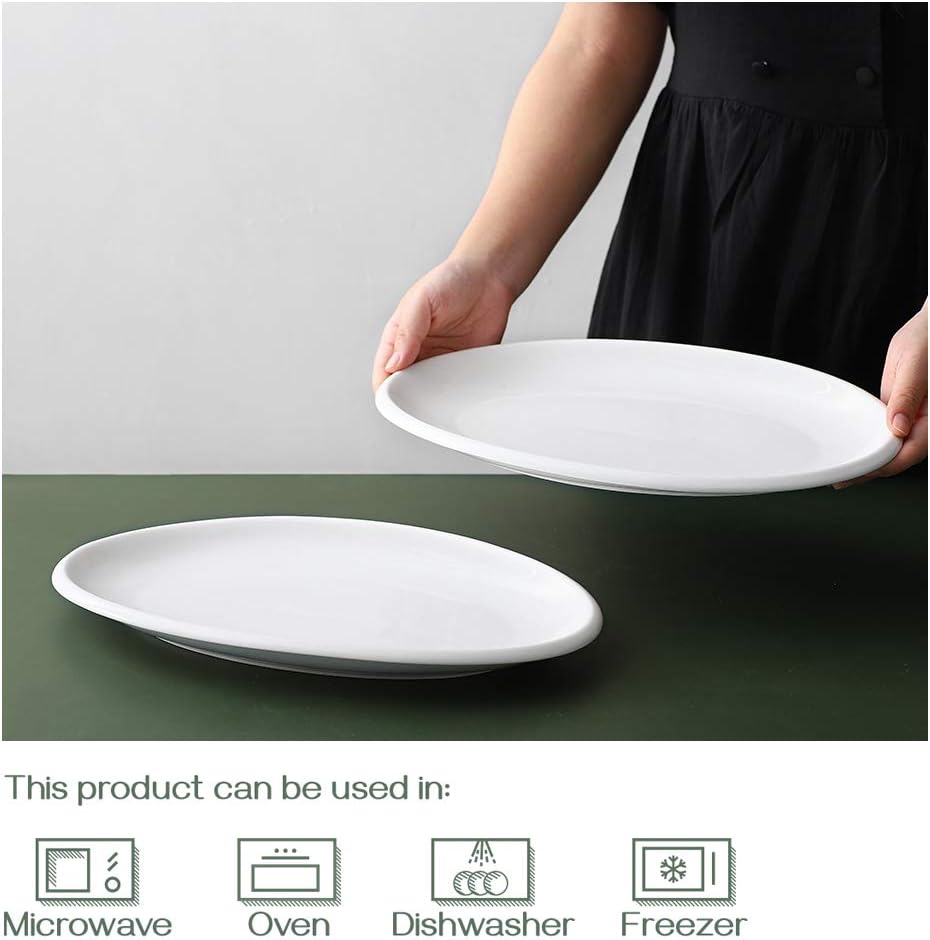  | DOWAN Large Serving Platters - 14 Inches Oval Serving Plates, White Porcelain Platters Oven Safe, Dinner Plates Serving Dishes for Mother's Day, Party, Meat, Appetizers, Dessert, Set of 2, White: Platters