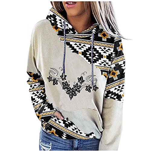 Womens Fashion Geometric Print Hoodies, Long Sleeve Drawstring