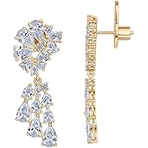 PAVOI 14K Gold Plated Crystal Chandelier Earrings for Women - 925 Sterling Silver Posts Statement Cubic Zirconia Drop Dangle Earrings for Brides - Crystal Cluster Long Dangle Wedding Jewelry