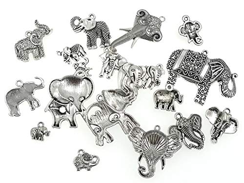 Kinteshun Assorted Elephant Charm Pendant Connector for DIY Jewelry Making Accessaries(17pcs,Antique Silver Tone)