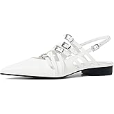 RONILURN Women's Flats Ballet Ballerina Pointed Toe Slingback Flats with Strap Low Heel Fashion Buckle Dress Work Casual Shoes for Women