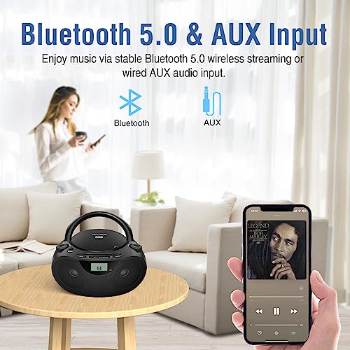 Nextron Portable Stereo CD Player Boombox with AM/FM Radio, Bluetooth
