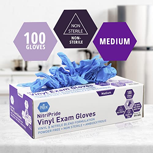 MED PRIDE NitriPride NitrileVinyl Blend Exam Gloves, Medium 100 Powder Free, Latex Free