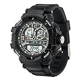 Men's Digital Analog Sports Military Stylish Watches Waterproof Outdoor Electronic LED Backlight Display Alarm Stopwatch - Black
