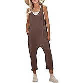 UNIANKIYA Jumpsuits for Women Casual Sleeveless V Neck Solid Overalls One Piece Long Pants Romper with Pockets