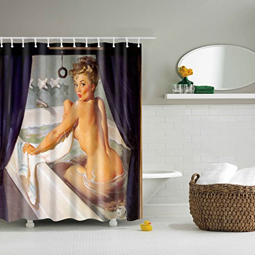 Extra Long Cool Unique Bathroom Shower Curtains,BIOSTON Sexy Shower Woman Digital Art Printing Polyester Fabric Curtains for Bath,70.86 Inch,Black White