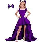 dideyttawl High-Low Junior Bridesmaid Dresses for Girls Pleated Satin A-Line Bow Straps Pageant Formal Party Dress 2536
